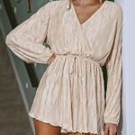 Cupshe Apricot Blouson Sleeve Wide-Leg Romper XL NWT (Retail $85) Beige Shimmer Dress Photo 0
