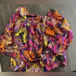 Anthropologie Alexandra Farmer x Pink Butterfly Print Puff Sleeve Blouse NEW Photo 2