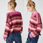 Free People Chunky Knit Devon Striped Boxy Cropped Pink Rose Sweater Size Medium Photo 3