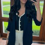 ZARA Navy Cuffed-Sleeve Blazer Photo 3
