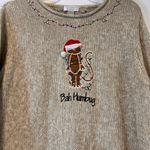 Christopher & Banks Beige Bah Humbug Holiday Sweater with Cat Design Women’s XL Photo 2