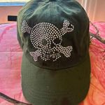 y2k vintage rhinestone skull + cross bones green khaki mcbling baseball cap / hat Photo 0