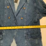 Allegra K  Women's Double-Breasted Blue Denim Blazer Photo 6