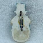 Snowman Blue Hat and Vest Carrying Flower Bouquet Jewelry Pin Brooch Winter Wear Photo 4