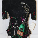 Laurence Kazar Y2K New Years Eve Beaded Sequin Top Silk Party Vintage Small Photo 0