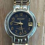 Sharp Ladies Watch Two Tone Stretch Bracelet Blue Dial Date Window NWOT Photo 1