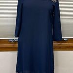 ZARA  Guipure Navy Blue Lace Combined Pleated Back Mini Dress Size XS Photo 0