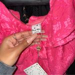 Angel Biba Rossi Hot Pink Off-Shoulder Ruffle Lace Midi Dress Photo 9