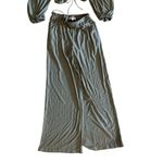 Listicle  Olive Green Ruffle Two-Piece Set | Crop Top & Wide Leg Pants SZ‎ SMants Photo 6