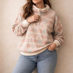 Vtg Kathleen Usherwood Periphery 1X Geometric Print Mock Neck Sweatshirt Aztec Pink Photo 0