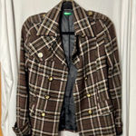 United Colors Of Benetton Benetton Brown Plaid Women's Blazer Jacket size 40/US Size 4 Photo 0