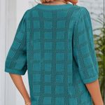 Dokotoo Women's Short Sleeve Lightweight Crochet Knit Sweaters Blouse Photo 4