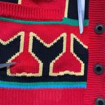 Vintage Jack B. Quick Red Black Tribal Graphic Knit Oversized Cardigan Sweater Photo 6