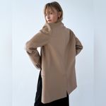 ZARA FAUX LEATHER OVERSIZED BLAZER W/ POCKETS BUTTON CLOSURE BEIGE/TAN SZ S NEW Photo 5