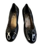 AGL Black Leather Bow Cap Toe Block Heel Pumps Shoes Size 40 / Size 10 Photo 1