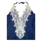 Blooming Jelly  Blue Plunging Lace One Piece Swimsuit, Small Photo 2