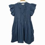 Sea New York Rene Tunic Dress 8 Slate Smocked Ruffle Sleeve Boho Casual Chic Blue Photo 1