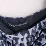 ZARA  Blue Ruffled Smocked Long Sleeve Cheetah Print Blouse Photo 8