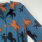 Jane and Delancey  Teal Horse Print Button Up Shirt Boho Western Long Sleeve Sz XL Photo 2
