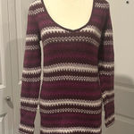 Free People  Women's Purple Fair‎ Isle V-Neck Long Tunic Sweater Dress Medium Photo 0