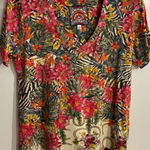 Johnny Was  Women's Size S Bamboo Tropical Floral Horse Print V Neck Shirt Photo 0
