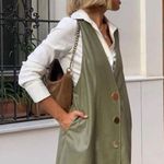 ZARA  Mini PINAFORE FAUX LEATHER A-LINE V-Neck DRESS W/ BUTTONS Green SIZE S NEW Photo 4