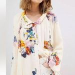 Free People  Meadow Lark Blouse Button Front Shirt Cream Floral Long Sleeve XS Photo 0