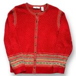 Vintage 90s Ms. Lee Knit Cardigan Sweater Cherry Red Colorful Fair Isle Crewneck Size L Photo 4