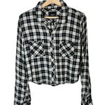 Rails Black & White Plaid Cropped Flannel Button Down Long Sleeve M Photo 0