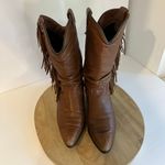 Vintage USA Brown Soft Genuine Leather Pointed Toe Fringe Western Boots Size 6.5 Photo 4