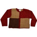 Dress Barn Vintage 90s Cardigan Sweater Colorblock Zip Up Lrg Burgandy Tan Brown Photo 3