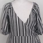 Old Navy Black and White Striped Wrap Blouse Size Small Puffy Sleeve Top Photo 1