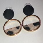Black and Gold Tone Animal Print Boho Circle Earrings Photo 1