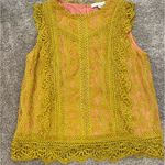 Anthropologie  Eri + Ali Gold Yellow Pink Lace Tank Top Blouse Photo 2