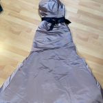 WTOO by Watters & Watters Strapless Champagne with Black Bow Maxi Gown size 2 Tan Photo 7