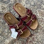 ZARA NWT  Suede Buckled Beaded Embellished Sandals in Burgundy - 9 Photo 4