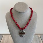 Coldwater Creek Fabulous Beaded  Necklace Red Stone Chips Silver Pendant Photo 0