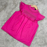 J.Crew  Flutter-Sleeve Crocheted Lace Top Embroidered Pink Barbie Size S Photo 2