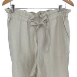 Donna Karan Womens Paperbag Waist Cuffed Linen Pants Morning Dew Medium NWT Photo 3