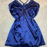 Satin Lace Trimmed Slip Dress Estimated Size Medium Navy Blue Photo 0