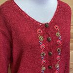 Icelandic Designs Embroidered Button Up Cardigan Silk Rayon Sweater Size Large Red Photo 1