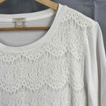 J.Crew  White Knit Shirt Lace Overlay Long Sleeve Round Neck Top Womens Large Photo 1