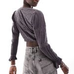 RECLAIMED VINTAGE | Charcoal Corset Embroidered Tie Front Fringe Cropped Top, 6 Gray Photo 1
