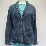 Christopher & Banks Denim Embroidered Flower Button Front Jean Jacket Blazer by  Photo 7