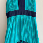 Miss Sixty Teal and Navy Blue Silk Gown Maxi Floral Dress, Size 4 Photo 10