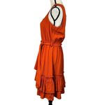 Calvin Klein  SZ 10 A-Line Dress Sleeveless V-Neck Tie Waist Ruffled Hem Crinkle Photo 4