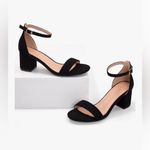 NEW Faux Suede Low Heels Open Toe Block Heeled Ankle Strap Pump Wedding Shoes 8 Black Photo 2