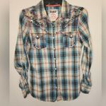 ROAR by Affliction Rhinestone American Summer Embroidered Western Plaid Shirt Blue Size M Photo 0