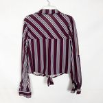 Passport Tie Front Button Down Striped Top Size XS Brown Photo 5