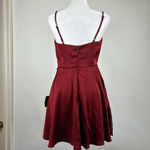 Lulus  Fanciful Flirt Burgundy Satin Cowl Neck Skater Mini Dress Size Small Photo 9
